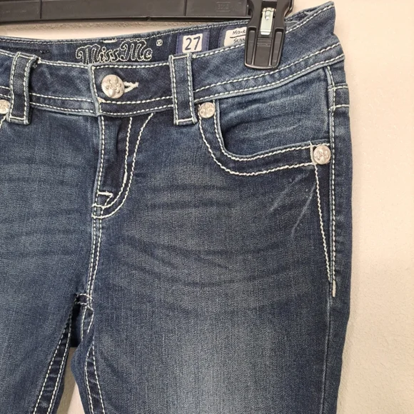Miss Me Jeans Womens Standard Skinny Straight Leg Mid Rise Blue Sz 27 Inseam 28 - Picture 4 of 15